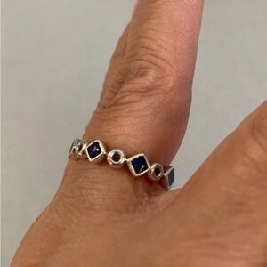 Sterling Silver Ring with Navy Blue Inset Stones